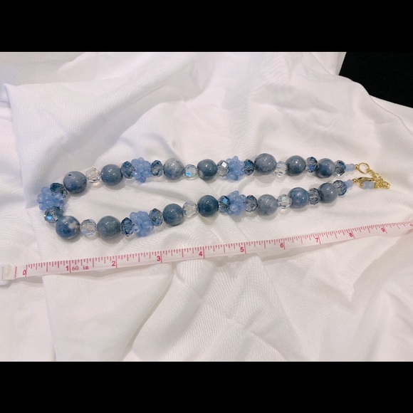 NWT Blue Gemstone Glass & Crystal Handmade Beaded Necklace - Picture 4 of 4